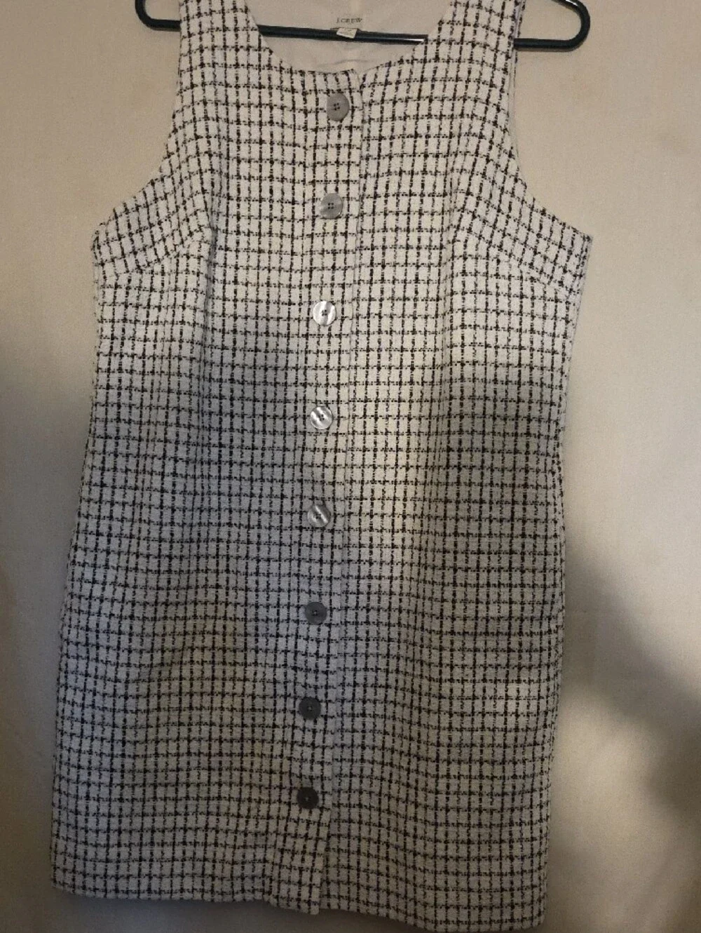 J. Crew Black & White Tweed Button-Front Shift Dress
